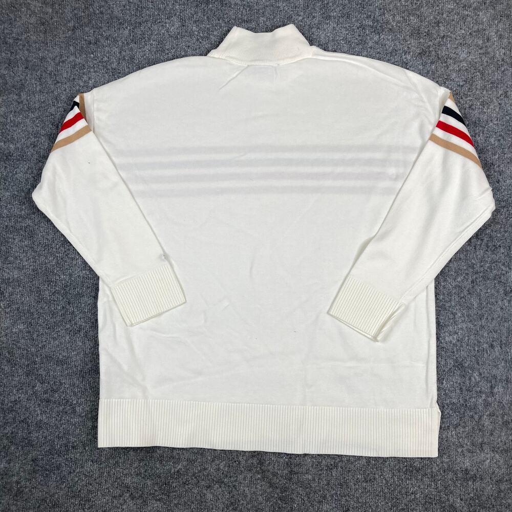 Tommy Hilfiger Sweater Mens L Cream Mock Neck Stripe‎ Logo Pullover - Picture 7 of 8